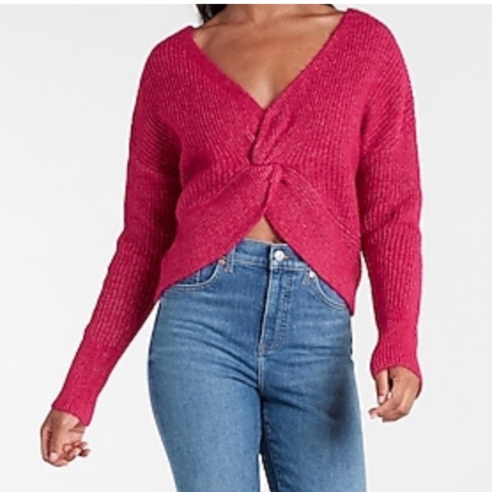 Express magenta pink twist front crop knit sweater small
